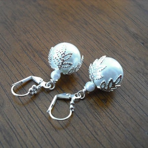 glass pearl with silver earrings image 2