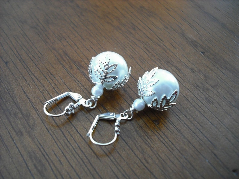 glass pearl with silver earrings image 2