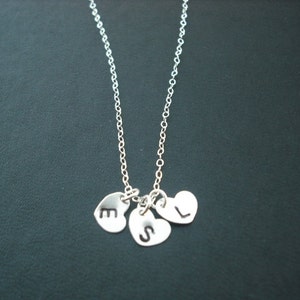 Personalized, Triple Hand stamped initial heart pendant necklace - sterling silver