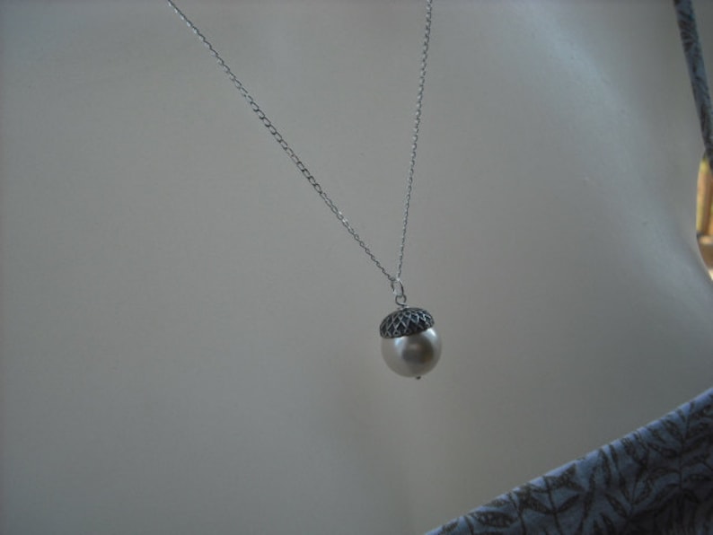 Sterling Silver Chain Creamrose Pearl Acorn Necklace Swarovski Crystal ...