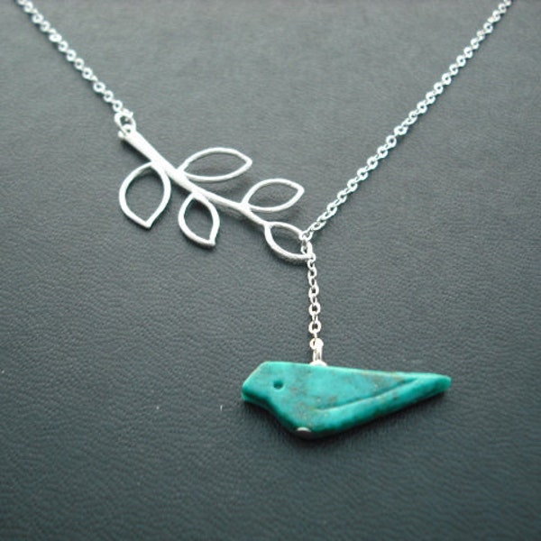 Sterling Silver Chain - genuine turquoise bird lariat