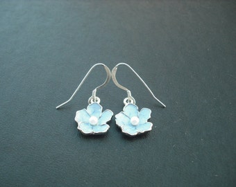 capri blue flower earrings - sterling silver ear wires