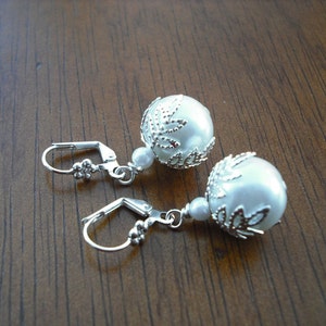 glass pearl with silver earrings image 1