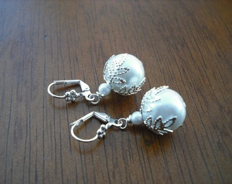 glass pearl with silver earrings