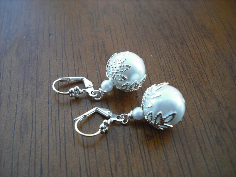 glass pearl with silver earrings image 1