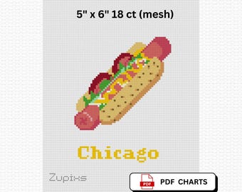 Chicago Hot Dog Nadelspitze-Muster: Food Chart Design (PDF-Muster)