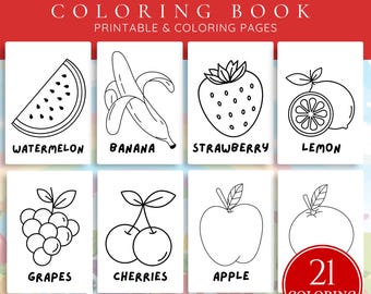 Fruits Coloring Book for Kids | Printable Fruit Coloring Pages | Toddler & Preschool Educational Activity | Cute Fruit Coloring PDF