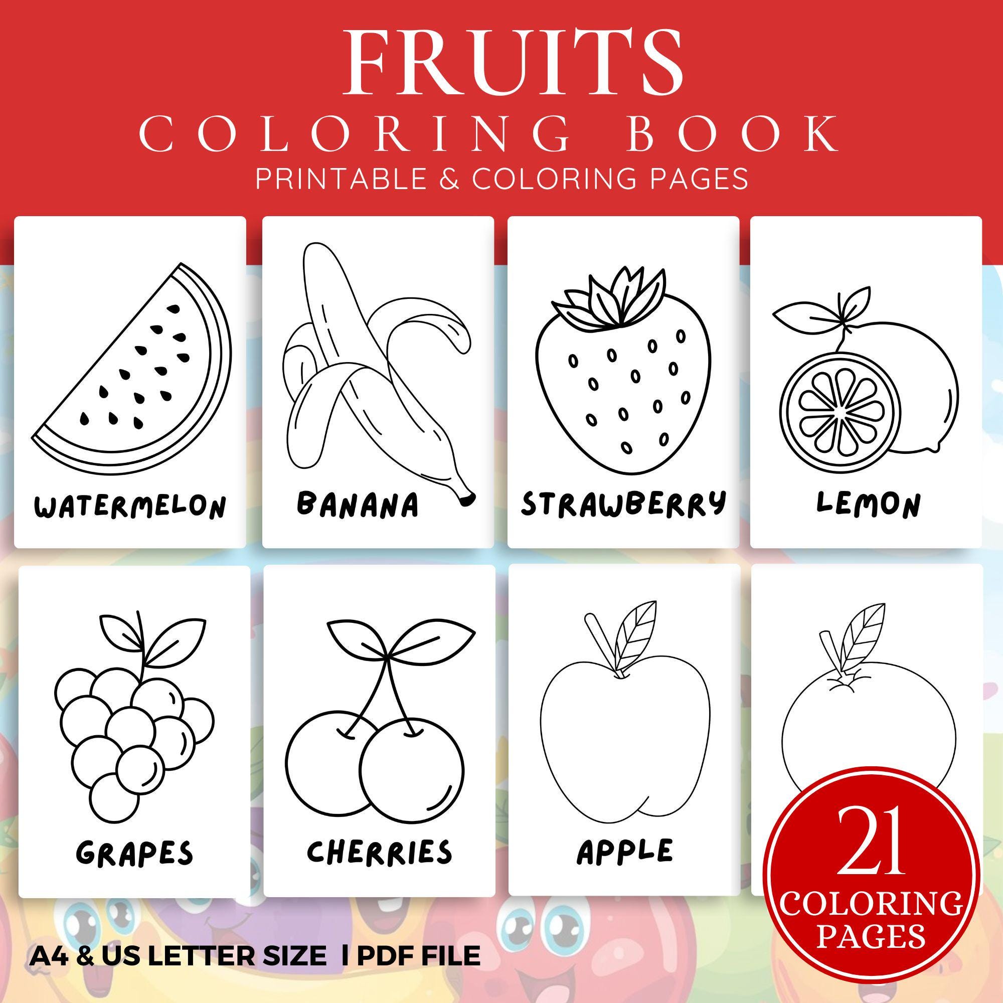 Fruits Coloring Book for Kids | Printable Fruit Coloring Pages | Toddler \u0026  Preschool Educational Activity | Cute Fruit Coloring PDF - Etsy, image size:2000x2000