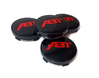 4x ABT Wheel Center Hub Caps Ø60/56 mm Red Black Logo