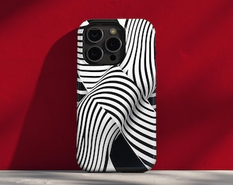 Funda para teléfono Op Art, diseño abstracto de rayas onduladas en blanco y negro