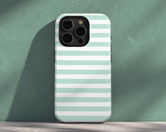 Mint Green Striped Phone Case, Pastel Wavy Lines Cover