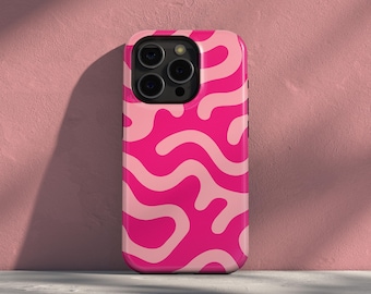 Hot Pink Wavy Phone Case, Barbiecore Y2K Abstract Cover