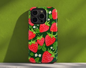 Strawberry Phone Case, Summer Fruit Botanical Design