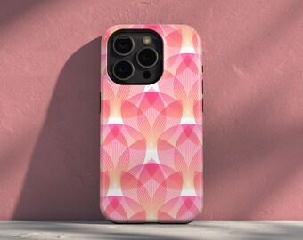 Pink Petal Phone Case, Retro 70s Floral Geometric Pattern