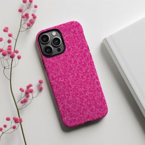 Hot Pink Heart Phone Case, Doodle Love Pattern, Fun Girly Phone Cover, White Sketch Heart Design | For iPhone, Samsung and Google Pixel