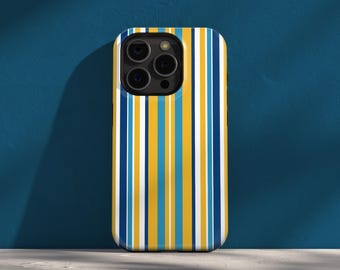 Retro Striped Phone Case, Yellow, Blue Vertical Lines