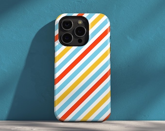 Diagonal Stripes Phone Case, Colorful Retro Pattern Cover, Bright Playful Minimalist Design