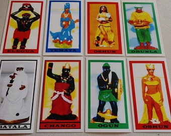 7 African Powers Orisha prayer cards - complete set of all 7 + rare 8th "Oshun Varient" card + free ship!!!!!!!