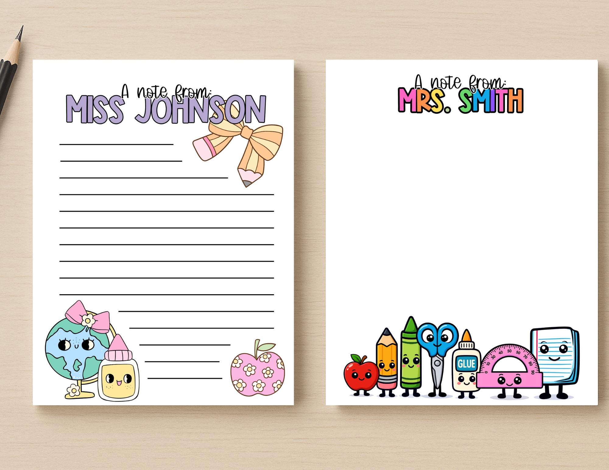 Personalized Teacher Notepad: Apple Design - Custom Stationery Gift - Etsy