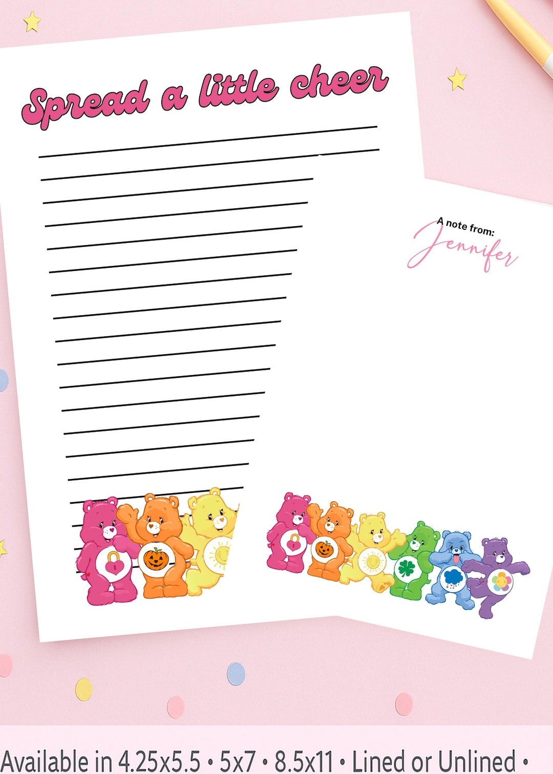 Personalized Care Bear Notepad | 5x7 or 8.5x11| Cute Pastel |teacher ...