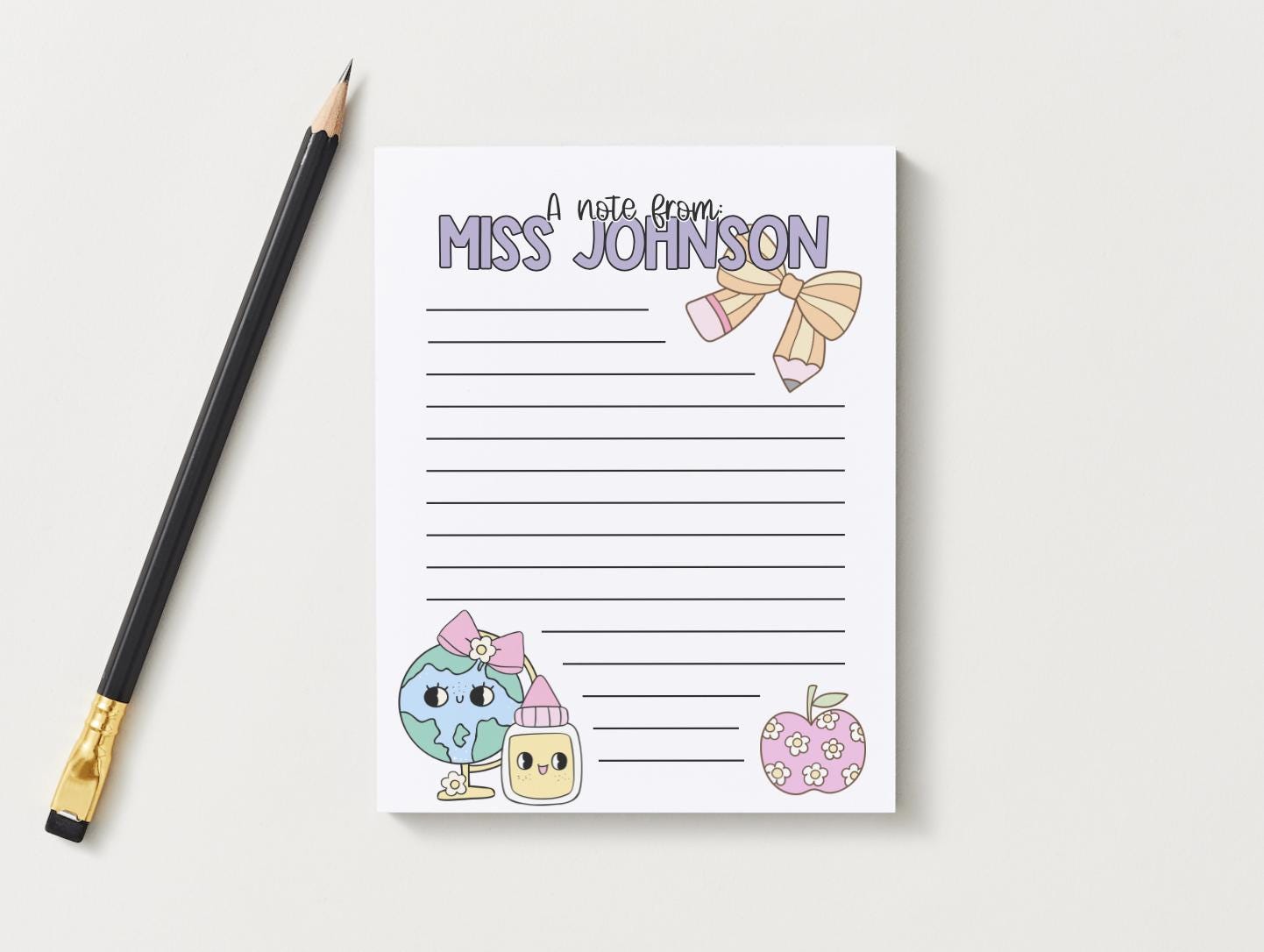 Personalized Teacher Notepad: Apple Design - Custom Stationery Gift - Etsy