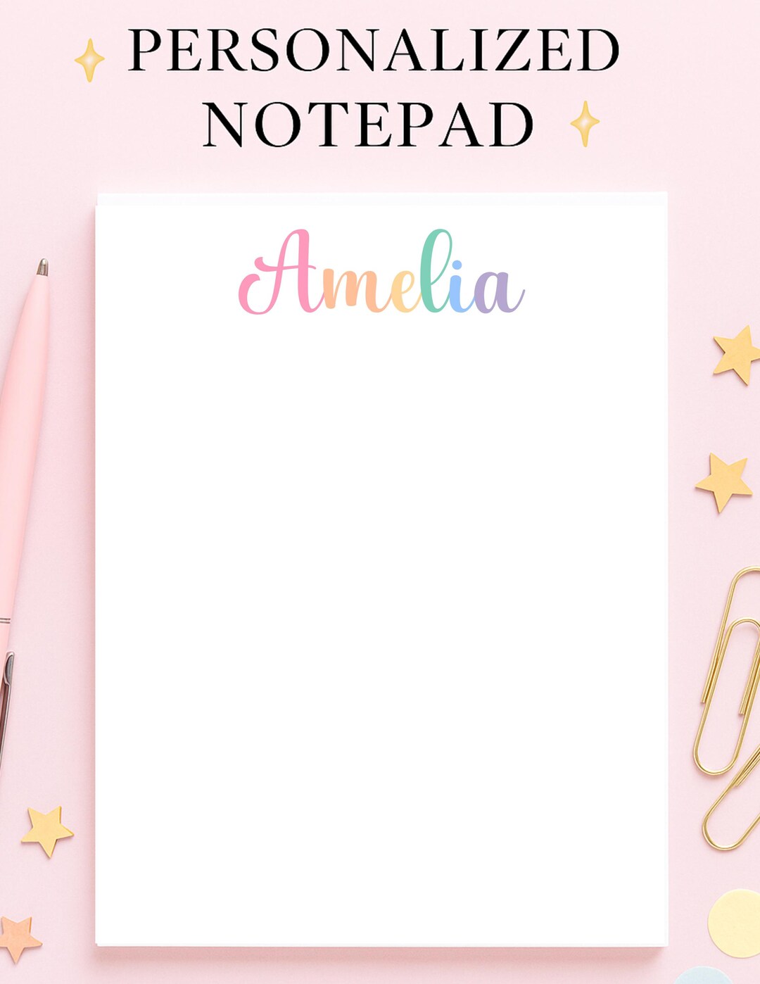 Personalized Rainbow Colorful Notepad • Custom Name Notepad•teacher ...