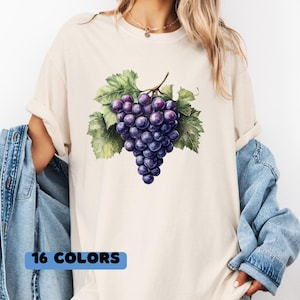 Watercolor Grape T-Shirt: Vintage Botanical Fruit Tee, Wine Lover Gift