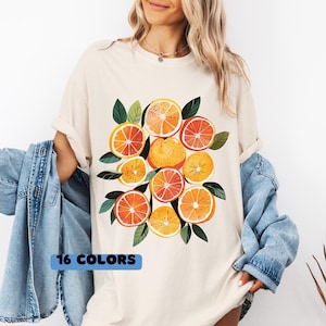 Citrus Fruit Slice T-Shirt: Retro Y2K Orange Grapefruit Print