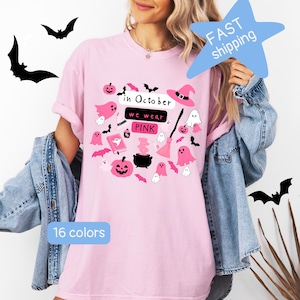 Pink Halloween Ghost T-Shirt: Spooky Witch Tee - Breast Cancer Awareness