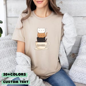 Mocha Cats Coffee Shirt, Cute Cartoon Cup of Coffe Graphic Tee, Pet Lover Gift, Americano, Kittens Coffee, cat mom, coffee mama
