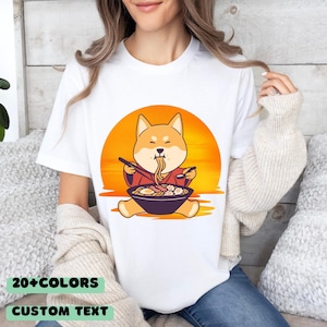 Anime Hund Ramen T-Shirt, Corgis Nudeln T-Shirt, Ramen Hund Tees, Hunde-Liebhaber-Geschenk, japanisches Hemd, Foodies Shirt, Ramen-Liebhaber, Nudel-Liebhaber-T-Shirt