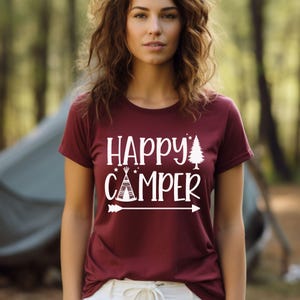 Happy Camper Shirt, Cute Teepee Camping T-Shirt, Retro Outdoor Adventure Top, Nature Lover Camp Life Gift, Camp Lover Gift