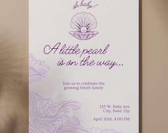 Faire-part de baby shower vintage sirène océan : modèle personnalisable (téléchargement numérique)