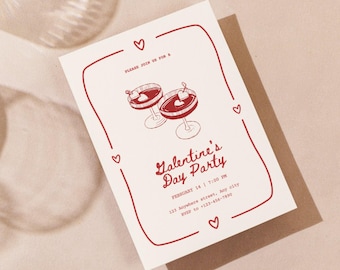 Modèle d'invitation à la fête de la Saint-Valentin : soirée entre filles rétro (téléchargement numérique)