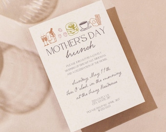 Invitation au brunch de la fête des mères : modèle floral personnalisable (téléchargement numérique)