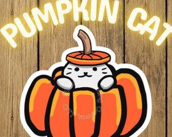 Cat Pumpkin Sticker Autumn Cat Decal White Border Cat Vinyl Decor for Laptops Notebooks Planners Journals for Cat Lovers Autumn Decor