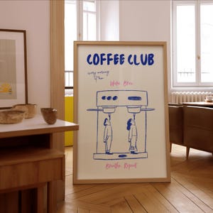 Arte mural de café, impresión artística de un club de café, póster estético beige, decoración de cafetería, cita sobre café, arte minimalista de café, decoración de cocina escandinava