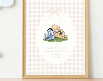 Winnie The Pooh Nursery Printable Winnie the Pooh Nursery Decor Nursery Wall Art Beige Nursery Nursery Gingham Wall Art  Winnie-the-pooh