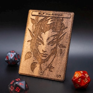 Ficha de Guerreiro Elfo de Madeira Real para MTG Magic the Gathering - Madeira de alta qualidade