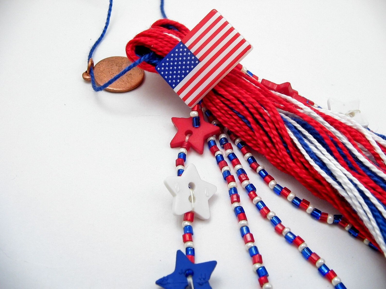 4th of July Patriotic Red White and Blue Beaded Tassel