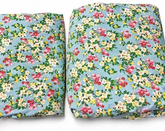 Lauren Ralph Lauren Blue Cherry Blossom Floral Sheet Set Cottagecore Cotton Vtg