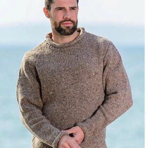 Hand Knit Wool Blend Oversized Sweater - Cozy Mens Knitwear