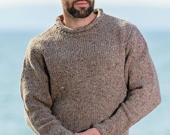 Maglione da pescatore fatto a mano con maniche, maglieria, maglione a trecce, maglione lavorato a maglia, maglioni personalizzati, dolcevita da uomo