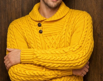 Handmade Fisherman Sweater with Sleeves, Knitwear, Cable knit sweater, Knitted sweater, Custom sweaters, Mens turtleneck