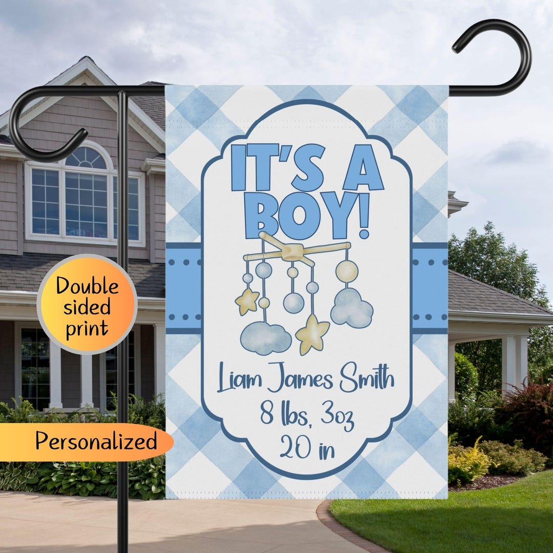 It's a Boy Yard Flag, Gender Reveal Flag, Personalized Birth ...