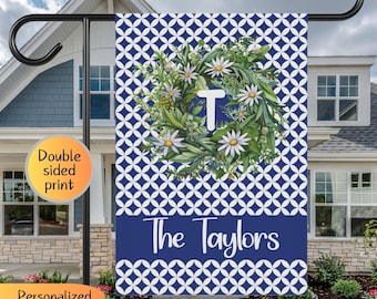 Personalized Welcome flag, family name garden flag, last name sign, new home owner gift, custom floral wreath garden flag, front yard flag