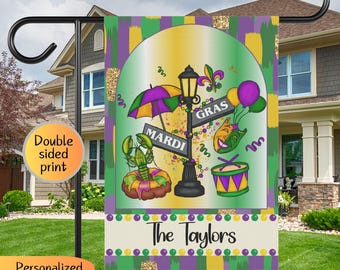 Personalized Mardi Gras garden flag, porch flag, entryway flag, Mardi Gras yard decor, brush stroke garden flag, Mardi Gras welcome flag