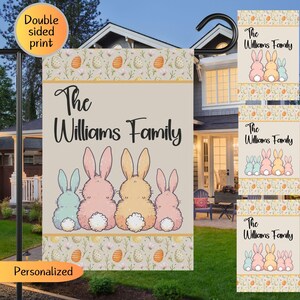 Personalized Easter garden flag, bunny butt entry flag, custom last name Easter flag, Easter welcome flag, housewarming gift, Spring flag