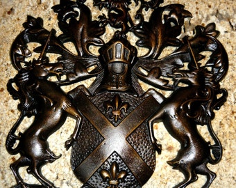 Large Shield Medieval Wall Decor | Metal Art | Unicorn | Lion | Fleur de Lis | Coat of Arms | Shield | Knight | FleurDeLisJunkie | Royal