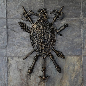 Medieval Wall Decor, PICK YOUR COLOR, Metal Shield, Large Shield Wall Hanging, Castle Decor, Coat of Arms, Office decor, Fleur De Lis